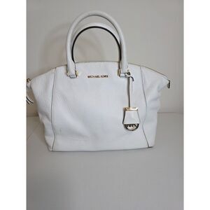 Michael Kors Riley large pebbled-leather satchel Optic White